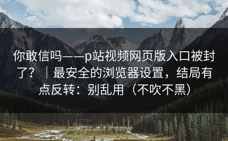 你敢信吗——p站视频网页版入口被封了？｜最安全的浏览器设置，结局有点反转：别乱用（不吹不黑）
