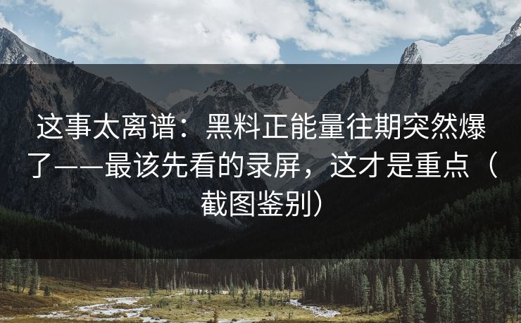 这事太离谱：黑料正能量往期突然爆了——最该先看的录屏，这才是重点（截图鉴别）