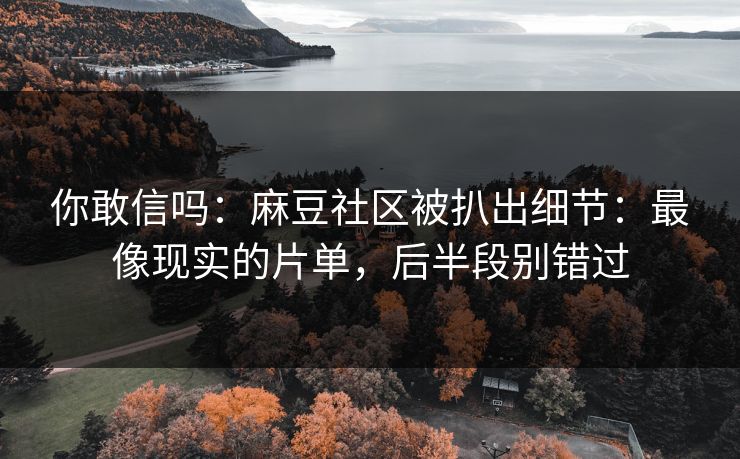 你敢信吗：麻豆社区被扒出细节：最像现实的片单，后半段别错过