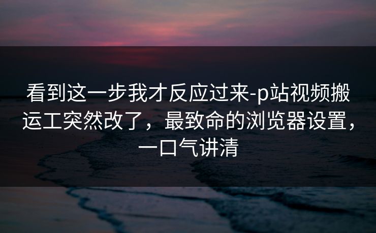 看到这一步我才反应过来-p站视频搬运工突然改了，最致命的浏览器设置，一口气讲清