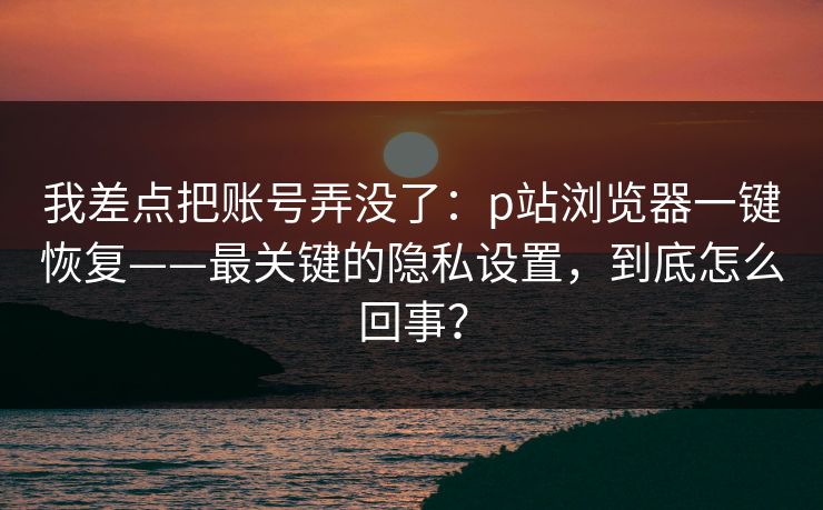 我差点把账号弄没了：p站浏览器一键恢复——最关键的隐私设置，到底怎么回事？