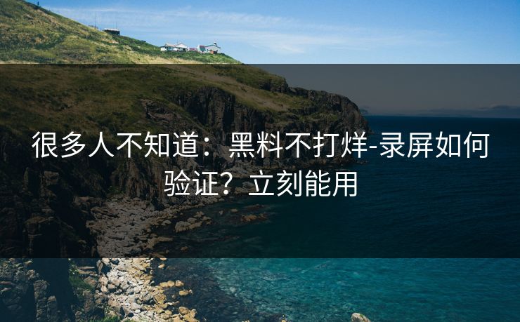 很多人不知道：黑料不打烊-录屏如何验证？立刻能用